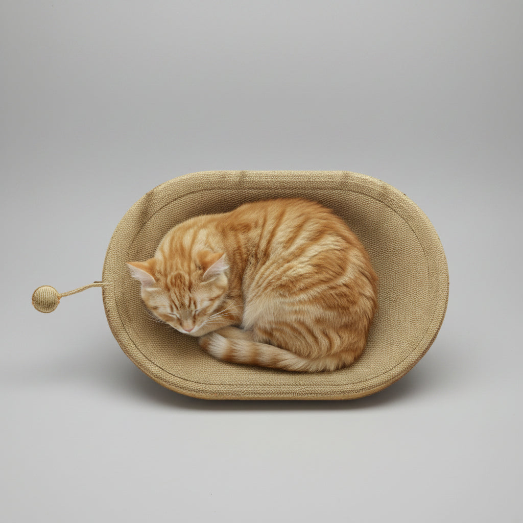 Ivory Cat Scratching Board and Bed Combo with Built-In Play Ball-4