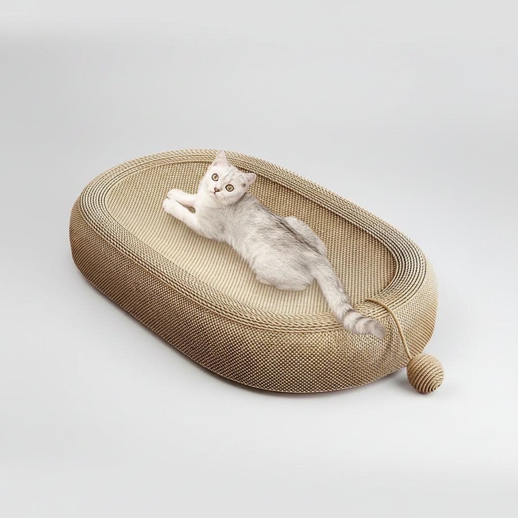 Ivory Cat Scratching Board and Bed Combo with Built-In Play Ball-0